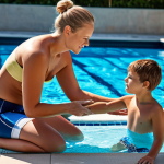 Professionalism & Safety**

"A fully clothed, professional swim instructor in appropriate athletic wear demonstrating proper swim technique to a child in a pool. Bright, sunny day. Safe for work, appropriate content, modest, family-friendly, perfect anatomy, correct proportions, well-formed hands, natural pose, professional photography, high quality, demonstrating first aid techniques."

**
